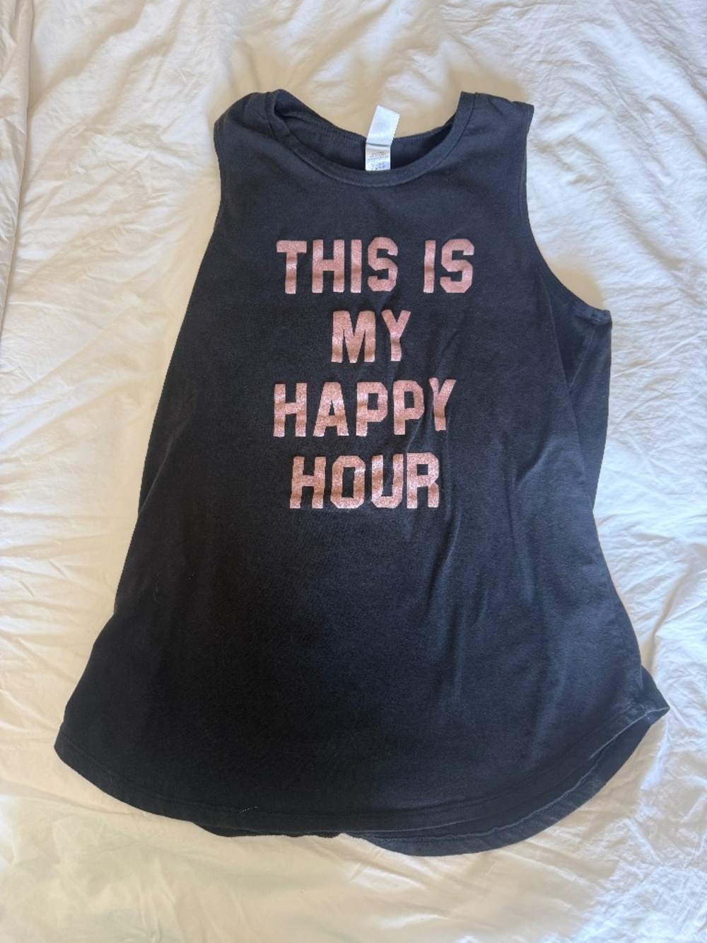 This Is My Happy Hour pink sparkly letters on black tank M
